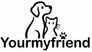 Logo of a dog and cat with 'Yourmyfriend' text on a light gray background